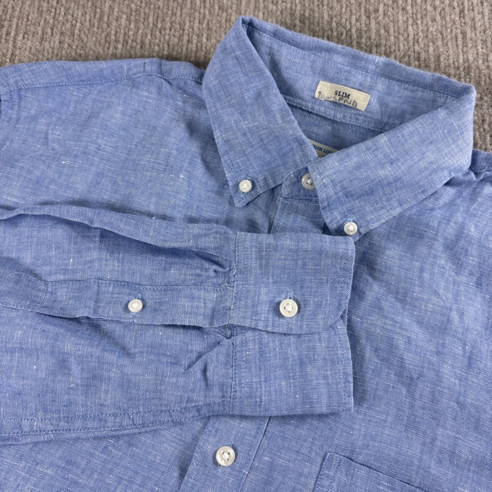 J. Crew Light Blue Baird McNutt Irish Linen Slim Fit Button Down Shirt Men M EUC